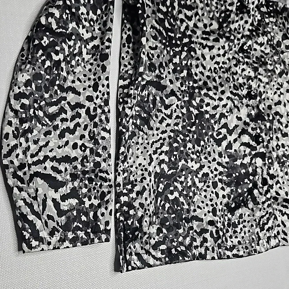 Jaclyn Smith Animal Print Pajama Silky Blouse‎ Black White Gray Women's Medium